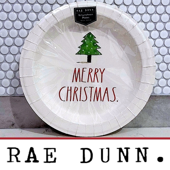 🎄Rae Dunn 'MERRY CHRISTMAS' Luncheon Plates With XMAS Tree - NWT - Picture 1 of 4